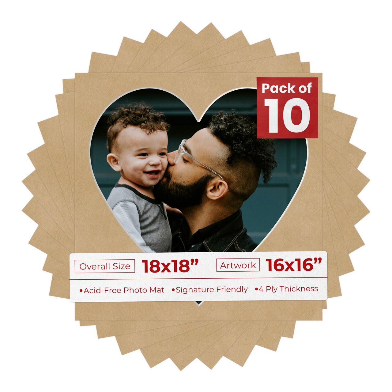 Beige Suede Mat Board for 18x18 Frames - Heart Opening for 16x16 Photos